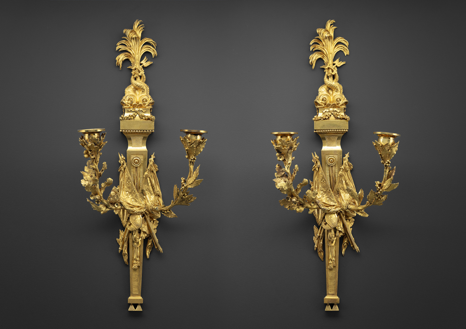 Pair of two-light gilt bronze wall sconces - Galerie Kugel
