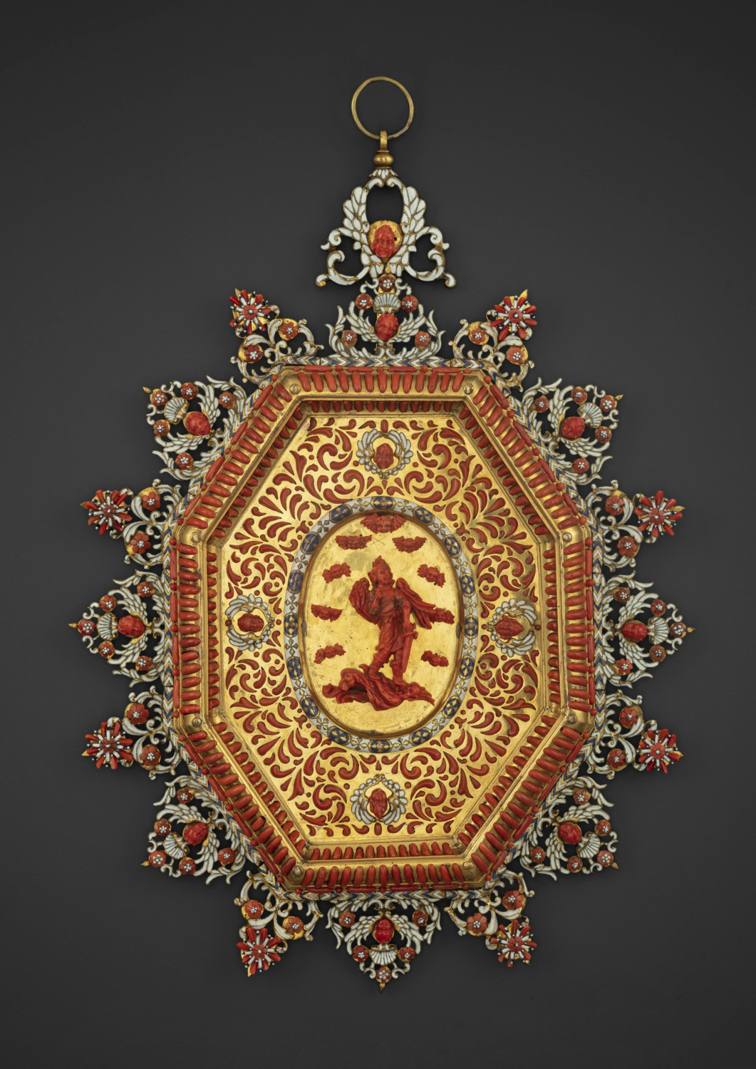 Saint Michael in Coral and Gilt Copper - Galerie Kugel