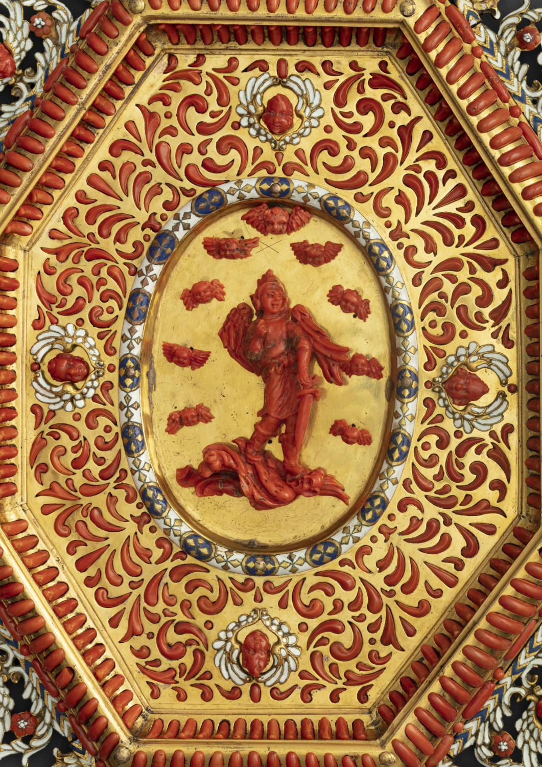 Saint Michael in Coral and Gilt Copper - Galerie Kugel